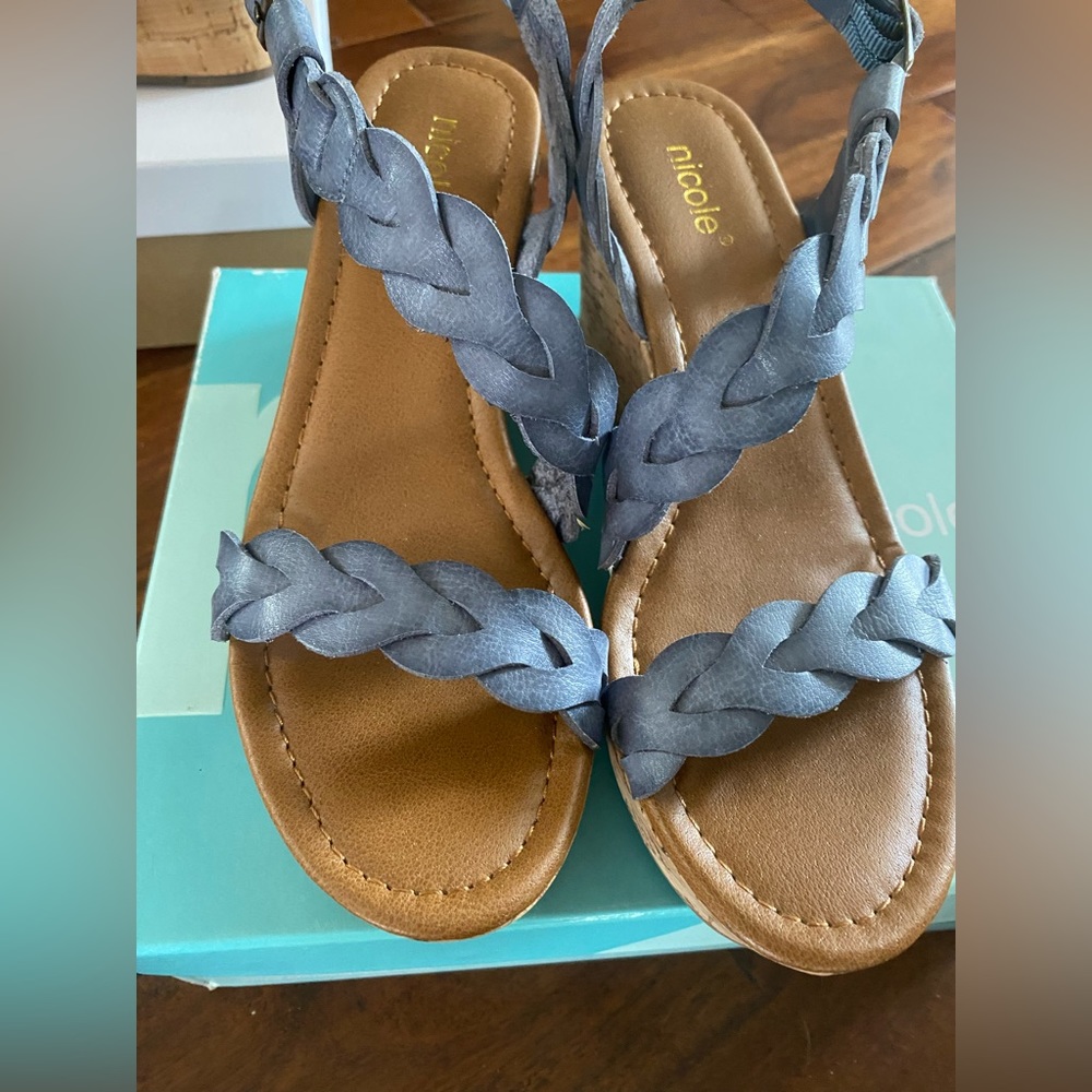Slate blue platform wedges. Gently used.